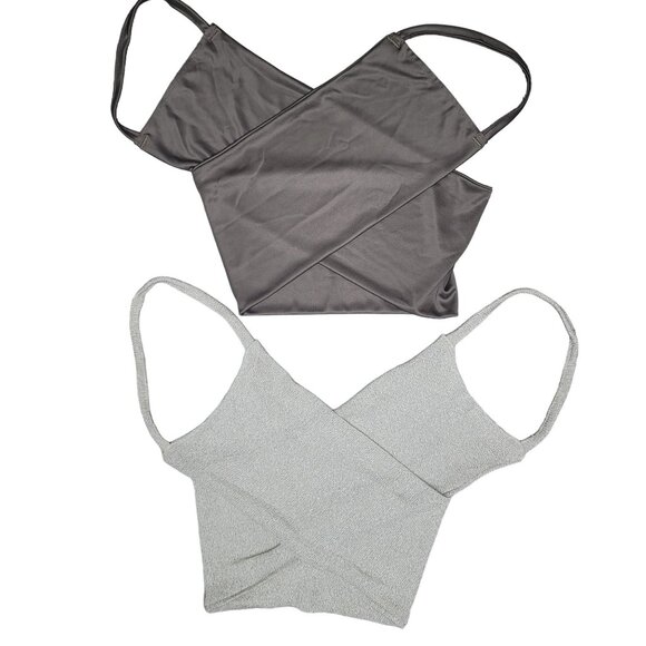 Women's Stretchy wrap Tube Tops 2-Pack Gray & Silver Glitter One Size Fits Most - Picture 1 of 6